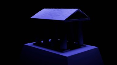 Siyah bir arkaplanda Parthenon yeniden yapılandırmasının soyut görüntülenmesi. Tasarım. Klasik Yunanistan dijital model oluşturuyor.