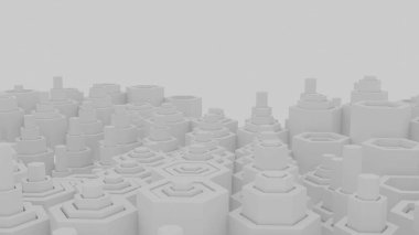 Değişik boyutlarda hareket eden silindirlerin tek renk dalga şeklinde animasyonu. Tasarım. Karmaşık sütunların yukarı ve aşağı kusursuz hareketi.