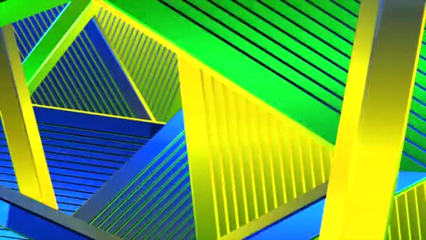 Geometric triangular 3d background with changing colors. Motion. Iridescent acid colors on triangular pattern. 3D triangular pattern with changing bright colors — 图库视频影像