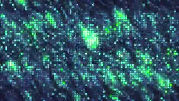 Mosaikbild funkelnder Wellen. Bewegung. Schnelle Wellen mit brillantem Schillern der Farben von Pixeln. Pixel-Hintergrund mit schillernden Wellen — Stockvideo