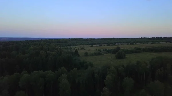 Вид с воздушного беспилотника на смешанный лес. Клип. Полет над бесконечными верхушками деревьев, природный ландшафт на прекрасном фоне неба. — стоковое фото