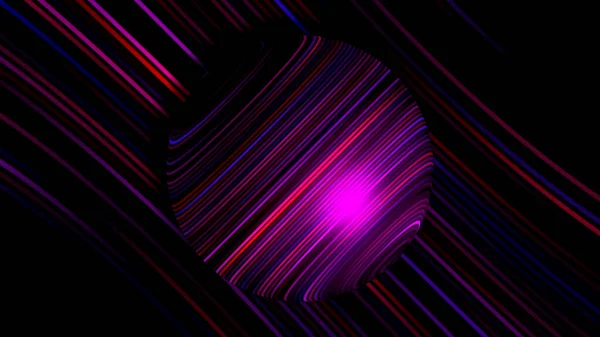 Abstrakt visualisering av rum och tidsförvrängning, sömlös loop. Rörelse. Sfär med glödande linjer, vy inuti svart hål i rymden. — Stockfoto