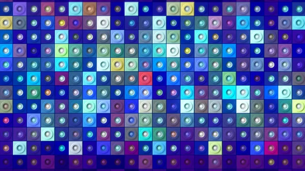 Cyfrowa animacja ściany mozaiki, płynna pętla. - Wniosek. Kolorowe mrugające kwadraty z małymi kropkami na środku. — Zdjęcie stockowe