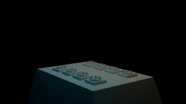 Sütunlu eski binaların 3 boyutlu modeli. Tasarım. Siyah arka planda inşaat halindeki antika binanın 3D modeli. Yunan tapınağının bilgisayar modeli. Bilgisayarda mimari modeller — Stok video