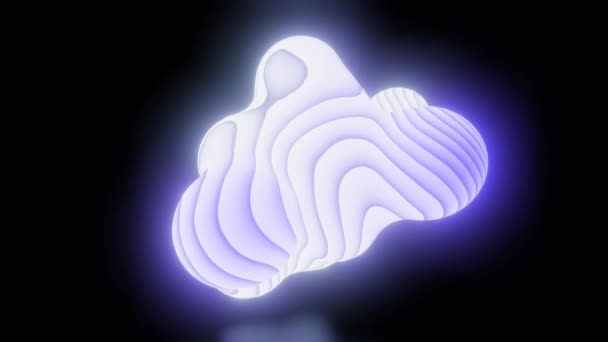 Abstract neon glowing figure constantly changing shape, seamless loop. Design. Complex 3D shape spinning isolated on a black background. — Vídeo de Stock