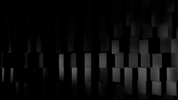 Background of many moving squares for transition. Design. Solid background splits into many squares and is assembled like puzzle. Spectacular and elegant transition with moving squares on black — Video Stock