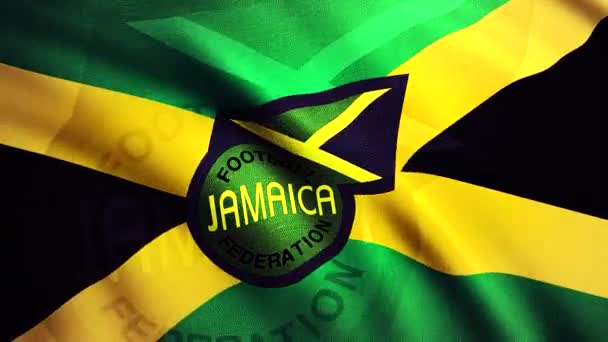 3d animation of flag waving in wind. Motion. Waving flag of football association for international arena. Flag with emblem of Jamaican national football team — 图库视频影像