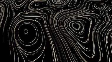 Siyah bir zemin üzerinde tek renkli geometrik dalga lekeleri, kusursuz bir döngü. Hareket. Oval şekilli siluetler birçok bükülmüş çizgiler, pürüzsüz döngü.