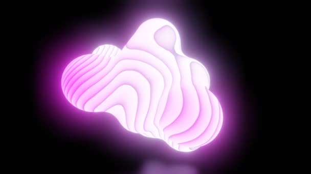 Abstract neon glowing figure constantly changing shape, seamless loop. Design. Complex 3D shape spinning isolated on a black background. — Stock Video