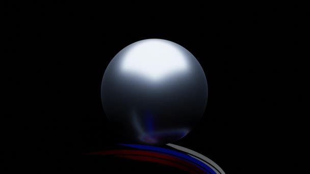Півсфера на чорному тлі. Дизайн.A 3d куля з білими синіми та червоними променями, що обертаються поруч з ним . — стокове відео