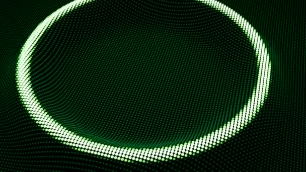 Moving glowing rings on virtual surface. Design. Virtual 3D surface of points with moving waves of rings. Luminous wave rings propagate on virtual field — Stock Video