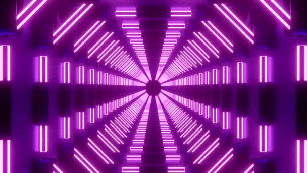 抽象的な3Dエイリアン技術トンネルを通過する遅い飛行、シームレスなループ。デザイン。光の錯覚、対称の廊下を光る. — ストック動画