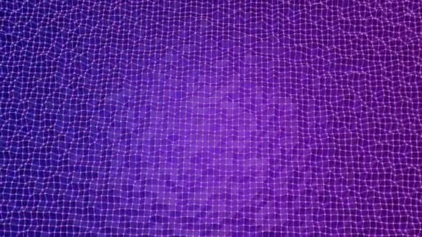 Abstract flowing smooth plexus fractal waves background of purple color, seamless loop. Design. Surface of connected dots and lines. — Stock Video