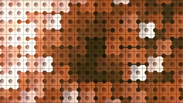 Abstrato laranja malha móvel abstrato fundo geométrico. Moção. Tela colorida de quadrados e círculos com sombra em movimento. — Vídeo de Stock