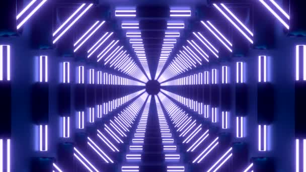 Slow flight through abstract 3D alien technology tunnel, seamless loop. Design. Glowing optical illusion, symmetrical corridor. — Video Stock