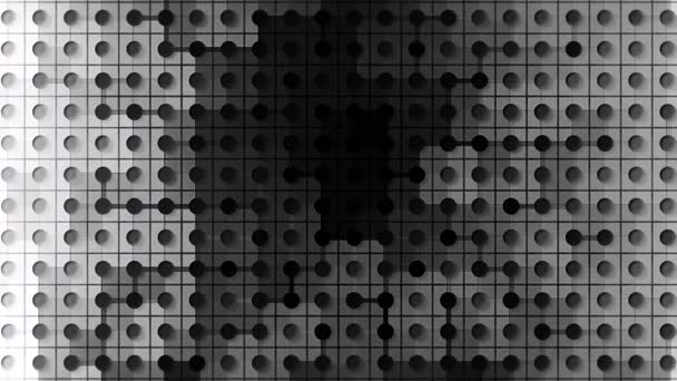 Abstrak monokrom bergerak mesh abstrak latar geometris. Gerak. Layar hitam dan putih dari kotak dan lingkaran dengan bayangan bergerak. — Stok Video