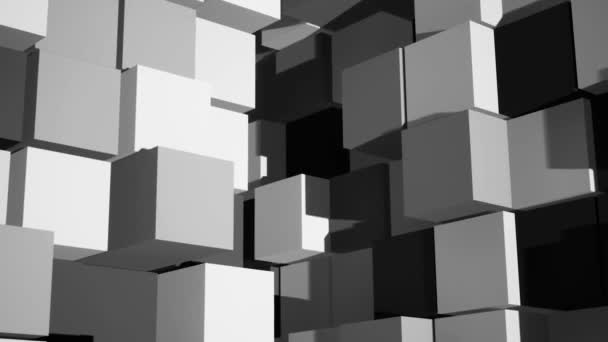Κύβοι σε μονόχρωμο. Κινούμενα σχέδια. Ανοιχτό γκρι τετράγωνα κινούνται σε 3d. — Αρχείο Βίντεο