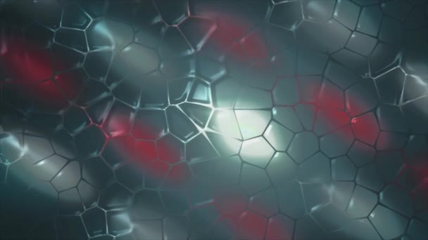 Technological looping background with transforming connected hexagons. Motion. Moving texture with blurred stripes and light flares. — Stockvideo