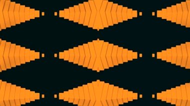 Üçgenlerin simetrik deseni tekrarlanıyor. Tasarım. İzole edilmiş arka planda üçgen piramitler taşınıyor. Tekrarlayan simetrik üçgenler aynaya benzer şekilde hareket eder