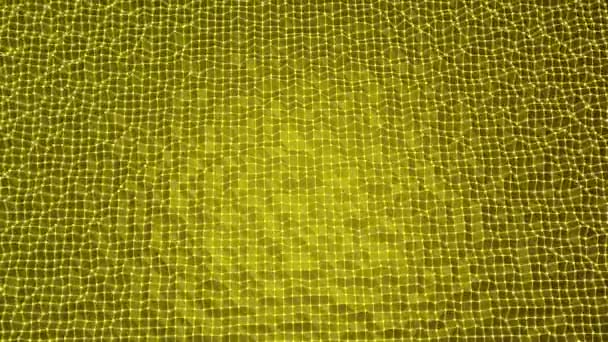 Pulsating mesh surface with dots. Design. Colored background with ripples on surface of grid with many dots. Fine grid with dots pulsates on surface — Vídeo de Stock