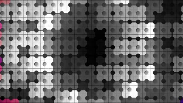 De achtergrond is gemaakt als een mozaïek. Beweging. Heldere groene en grijze details gloeien en glinsteren in 3D. — Stockvideo