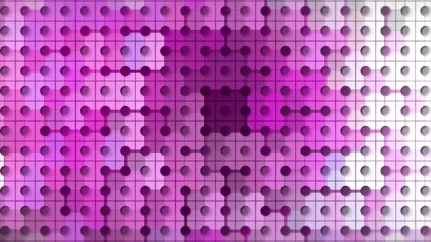 Colorful background with dots and lines. Motion. Background of dots with connecting lines and colorful changing spots. Colors in square spots on mosaic background with dots and lines — Vídeo de Stock