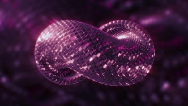 Snake pattern on 3d loop. Motion. Gorgeous shiny mosaic on moving twisted figure. Moving loop with shiny luxurious squares in snake style — Stockvideo