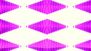 Üçgenlerin simetrik deseni tekrarlanıyor. Tasarım. İzole edilmiş arka planda üçgen piramitler taşınıyor. Tekrarlayan simetrik üçgenler aynaya benzer şekilde hareket eder