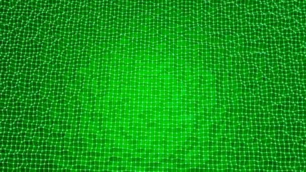 Pulsating mesh surface with dots. Design. Colored background with ripples on surface of grid with many dots. Fine grid with dots pulsates on surface — Stock Video