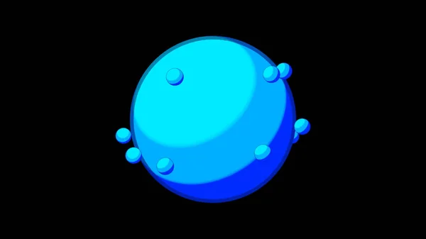 Duża kula z obrotowym kołem. Projektowanie. Kolorowa piłka z kulkami obracającymi się na czarnym tle. Model elektronów, cząsteczek lub grawitacji w kulkach wideo — Zdjęcie stockowe