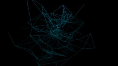 Birbirine bağlı noktalar ve çizgiler olan soyut pleksus dikişsiz döngü arkaplanı. Tasarım. Kişisel eğitim sırasında yapay zeka karmaşık bir figür oluşturur.
