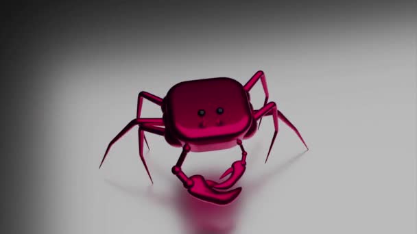 Dessin animé crabe rose brillant se déplaçant isolé sur un fond gris avec ombre. Design. Schéma abstrait animal marin en mouvement. — Video