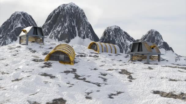 Laboratorio minero. Fondo. Diseño. Casas especiales para experimentos en montañas de invierno en abstracción. — Vídeos de Stock