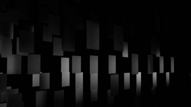 Geçiş için hareket eden birçok karenin arkaplanı. Tasarım. Katı arka plan birçok kareye ayrılır ve yapboz gibi bir araya getirilir. Siyah üzerinde hareket eden kareler ile muhteşem ve zarif geçiş