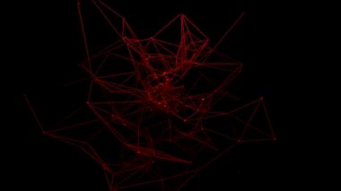 Siyah arka plan. Tasarım. Çok ince kırmızı neon ışınları görünür ve birbirleriyle güzel etkileşim kurarak çizimler yaparlar.