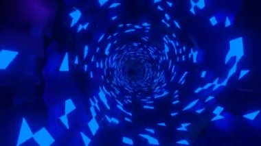 Renkli mavi tünel. Tasarım. Parlak bir soyutlama, yanardöner elementlerle dolu bir yol boyunca içeri doğru gidiyor. .