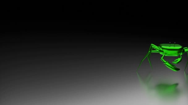 Cangrejo verde brillante de dibujos animados moviéndose aislado sobre un fondo gris con sombra. Diseño. Esquema abstracto del animal marino en movimiento. — Vídeos de Stock