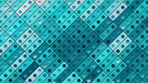 Colorful geometric pattern with blinking rectangles and symmetrical circles. Motion. Retro style of same size tiles in many rows. — Wideo stockowe