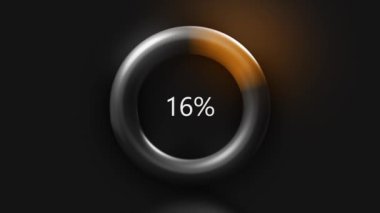 Yükleme işlemi ile soyut ışıldayan ve titreşen halka. Hareket. Koyu bir arkaplanda yükselen yüzdeyle çember hareket ediyor.