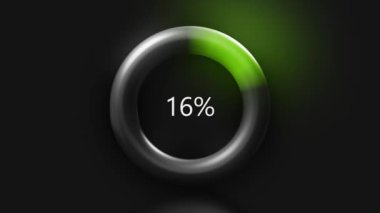 Yüzdelerin ölçüldüğü bir soyutlama. Hareket. Yüzdelik ölçümleri değiştikçe hareket eden mavi ve yeşil renkli bir halka, yüzde çizgisinin sonuna kadar artarak 100 'e ulaşır.