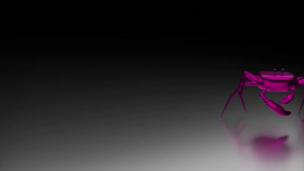 Краб в абстракції. Дизайн. Чорно-сірий фон, на якому біжить і присідає рожевий і трохи фіолетовий краб — стокове відео