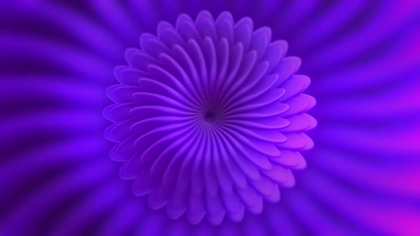 Patrón fractal abstracto con hojas o pétalos lila, lazo sin costura. Moción. Formas púrpuras abstractas giratorias con efecto hipnótico. — Vídeo de stock