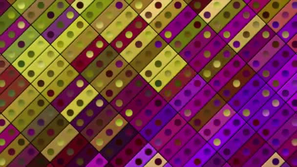 Kleurrijk geometrisch patroon met knipperende rechthoeken en symmetrische cirkels. Beweging. Retro stijl van dezelfde grootte tegels in vele rijen. — Stockvideo