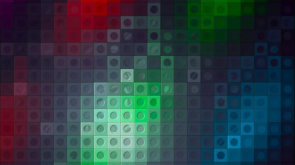 Sfondo colorato con colori in movimento su quadrati a mosaico con punti. Mozione. Bellissimo sfondo a mosaico con macchie di colore in movimento su quadrati. Piazze colorate con punti — Foto Stock
