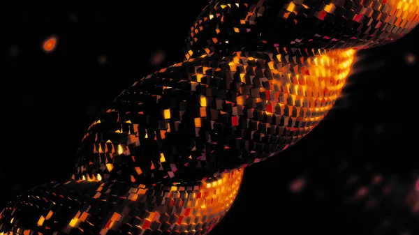 Moving 3d line in snake style. Motion. Beautiful 3d tourniquet swirling on shiny background. Moving spiral with shiny snake mosaic