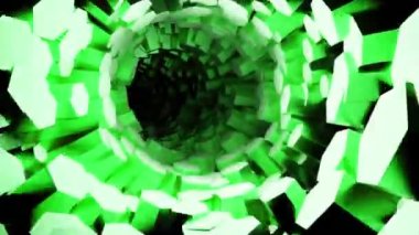 İçinde detaylar olan üç boyutlu bir tünel. Tasarım. Renkli sütunlar tünel oluşturuyor. Siyah arkaplanda kristal veya sütun tüneli