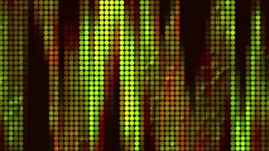 Black background with yellow glitter. Motion. The footage on which yellow and red circles of light are crawling on a black background and create tracery.