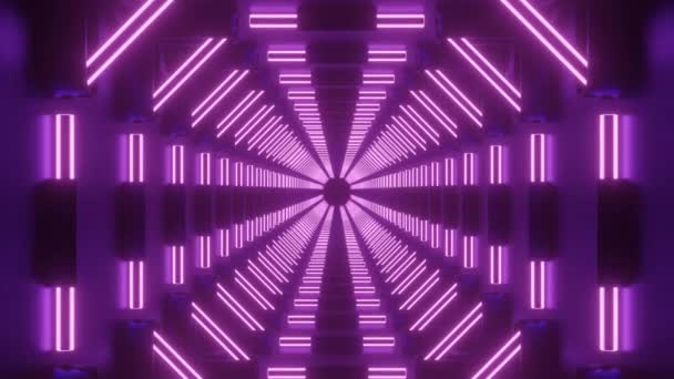 Централизованный 3d туннель неоновых линий. Дизайн. Космический туннель с неоновыми линиями. Движение по неоновому коридору 3D киберпространства — стоковое видео