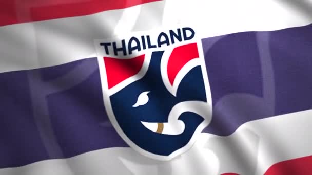 Abstract colorful waving flag. Motion. Animation with Thailand national football team flag cloth, seamless loop. For editorial use only. — стоковое видео