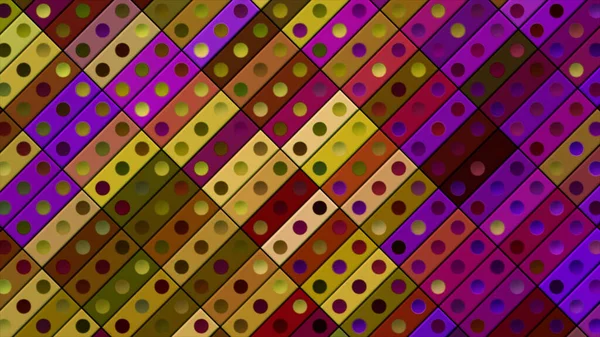 Colorful geometric pattern with blinking rectangles and symmetrical circles. Motion. Retro style of same size tiles in many rows. — 图库照片